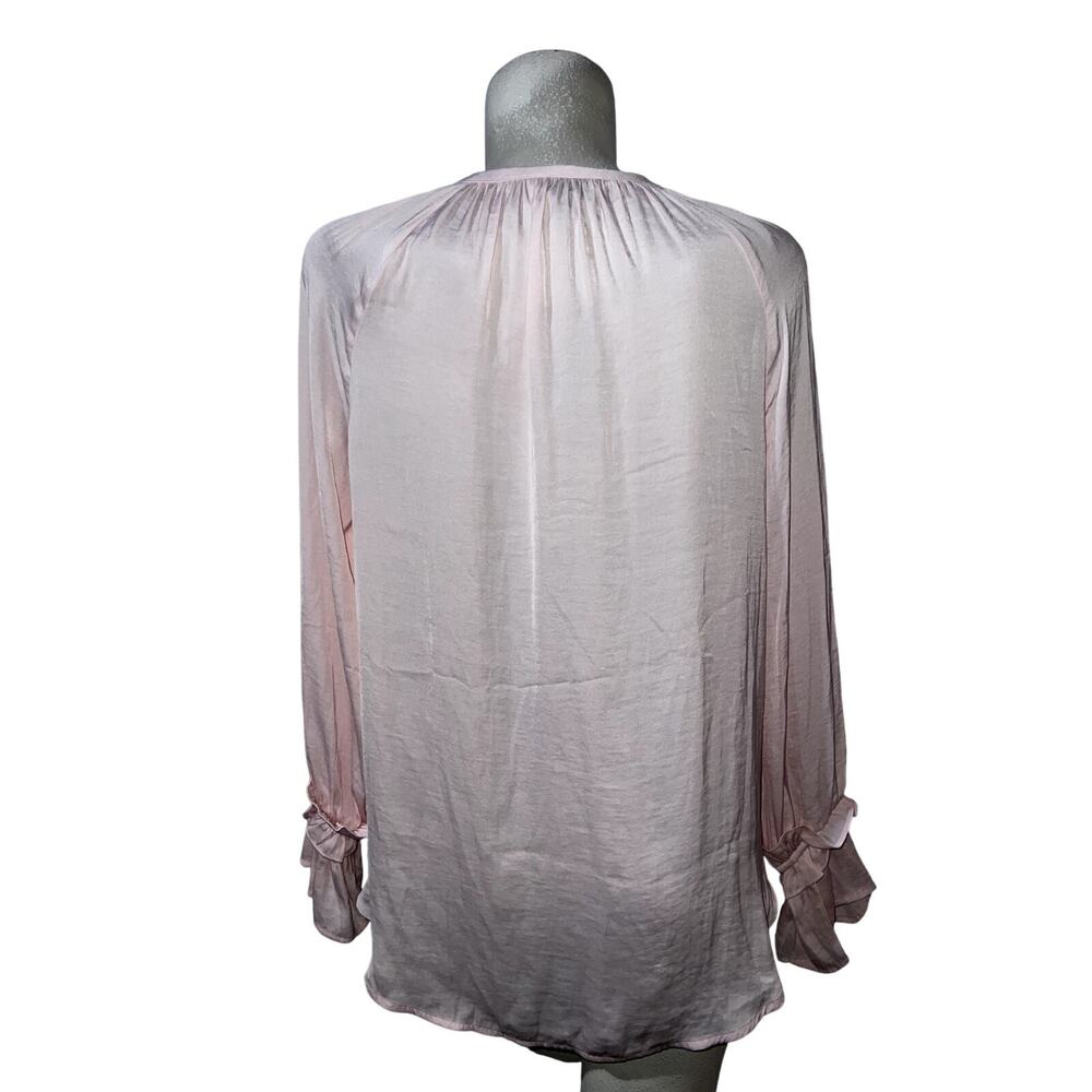 New BELLE SKY Top Women’s Sz M Pink V-neck Ruffle Long Sleeve Pullover Blouse - Picture 5 of 6